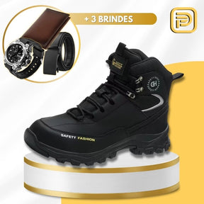 Kit Bota Masculina Safety em 100% Couro Legítimo (à Prova D'Água e Antiderrapante) + 3 BRINDES Limitados