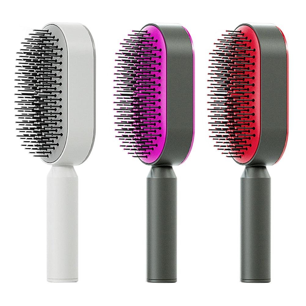 Escova de cabelo feminina auto limpante